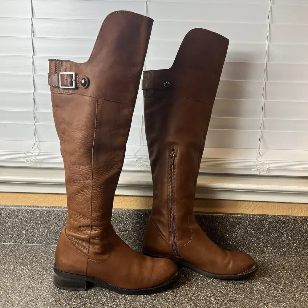 Seychelles Women’s Leather Over the Knee Boots Brown Size 7 with Toe Plates Zip